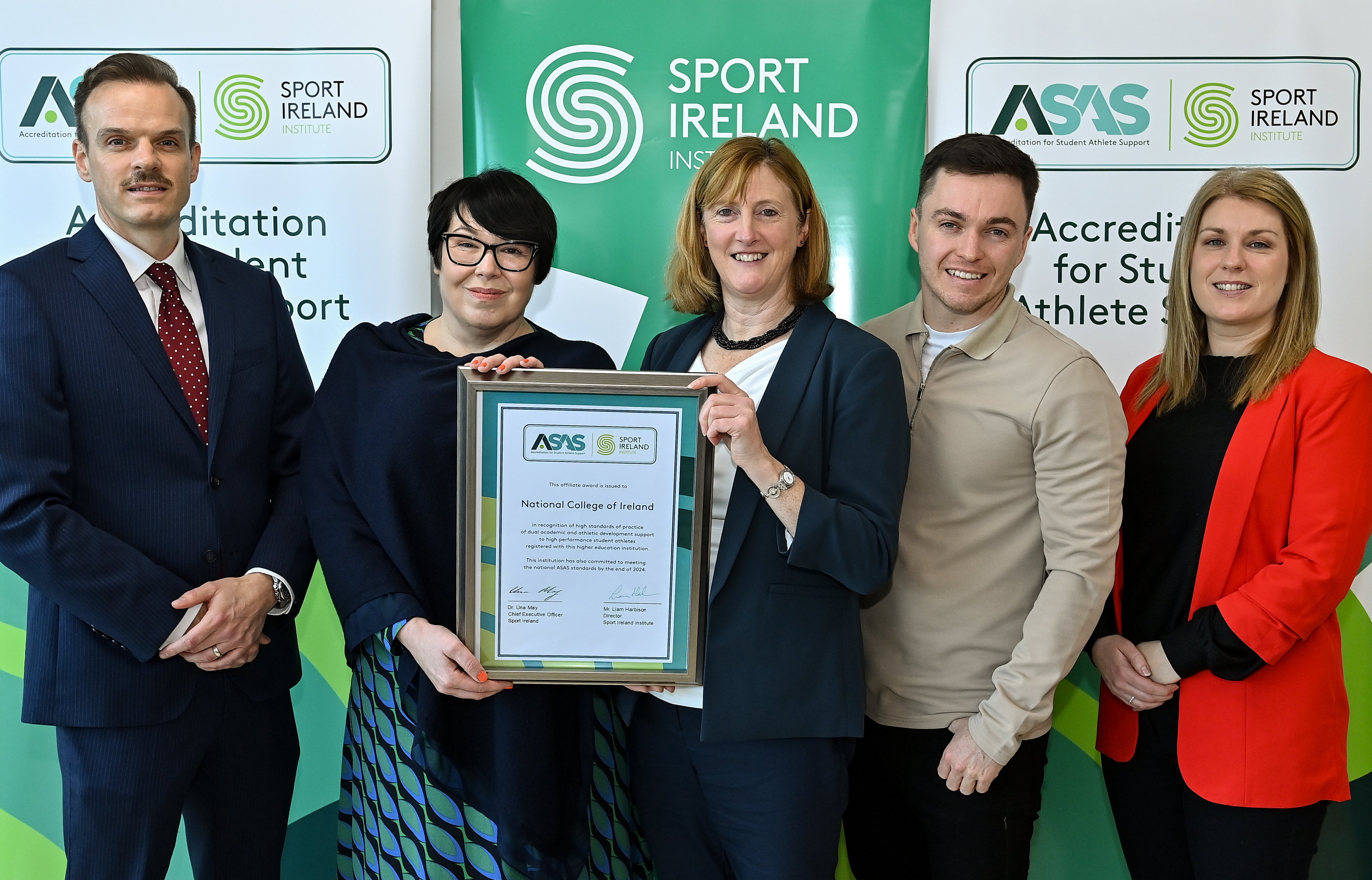 Student Sport Ireland President Matthew Dossett, NCI Registrar Karen Jones, Sport Ireland Chief Executive Dr Una May, NCI Student Experience and Engagement Officer Stephen Cleary, Dr Emma Saunders of Sport Ireland