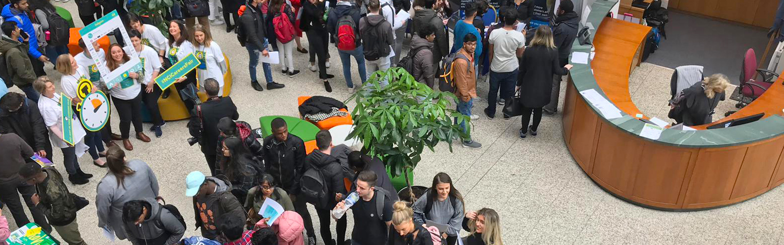 Aerial photo of NCI students and staff attending a careers fair