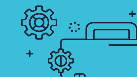 Graphic of suitcase with cogs beside it