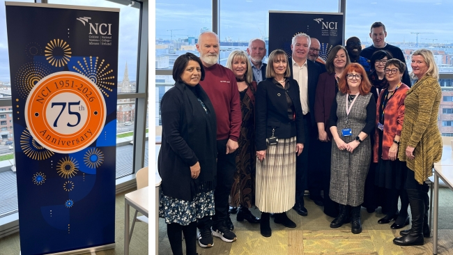 NCI staff gathering together for the Presiden'ts Brunch, an event that launched the 75th Anniversary celebrations of National College of Ireland