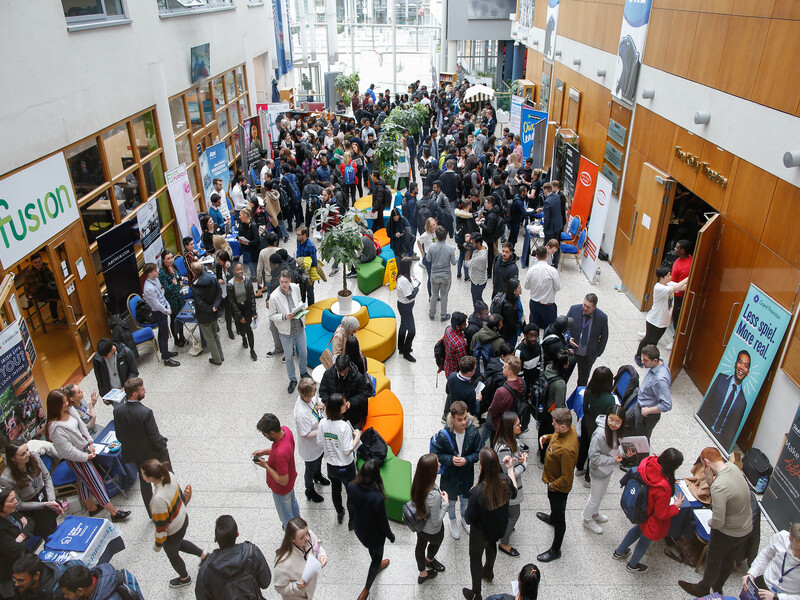 Students and employers gathered in NCI Atrium for the Just in Time Careers Fair