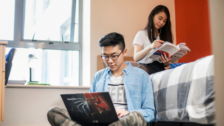 Students hagging out at temporary accommodation