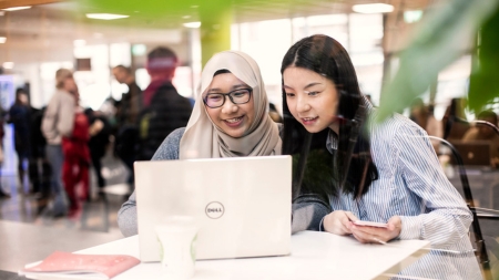 Image of International Students with Computer