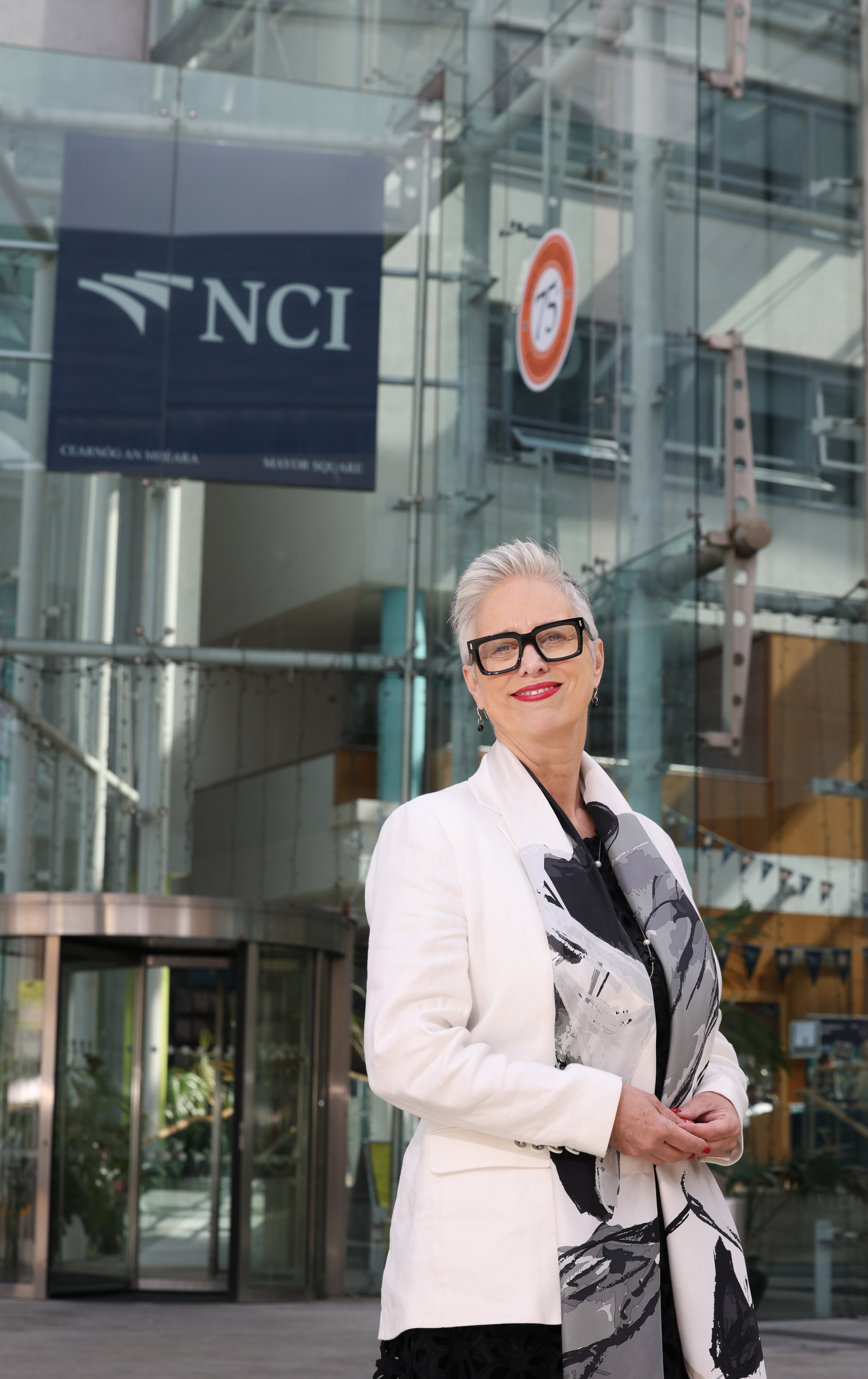 President Emma Stokes in front of National College of Ireland Mayor Square