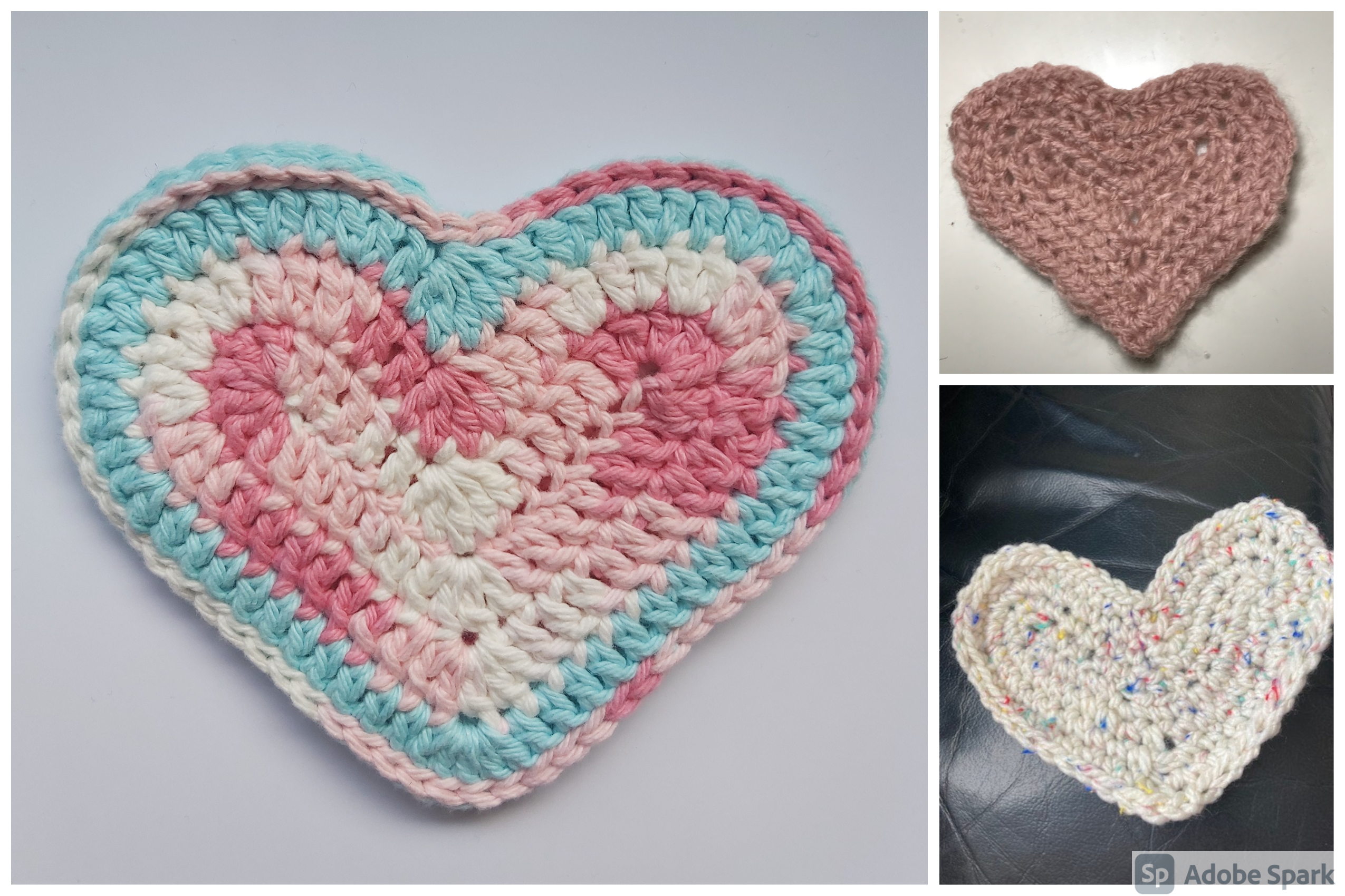 Images of crocheted hearts