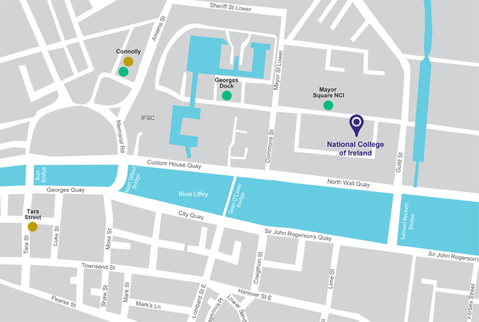 Map highlighting location of NCI's car park