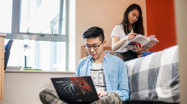 Students hanging out at temporary accommodation 